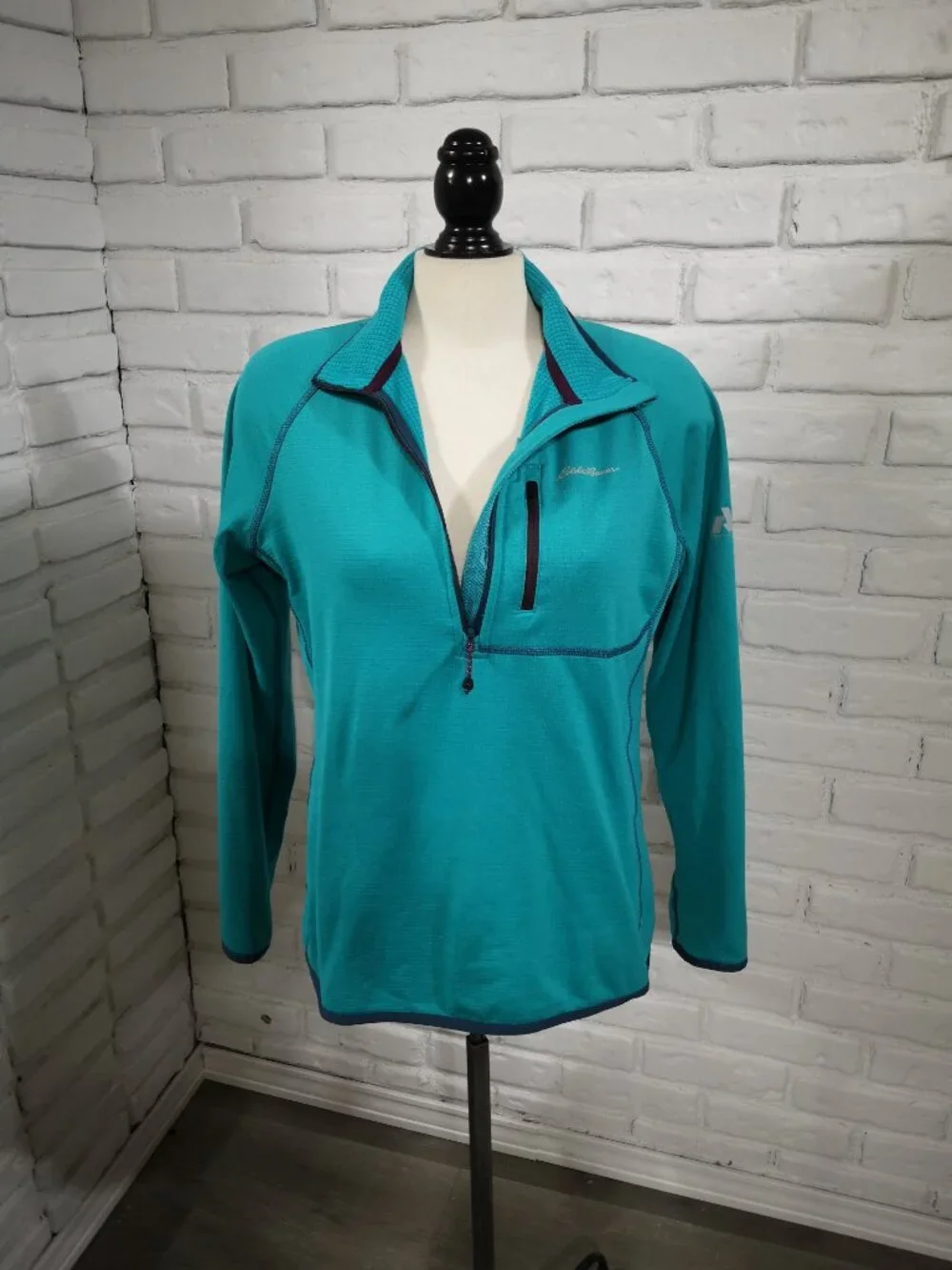 Eddie Bauer Assent Ladies Size Large Teal w/ Navy Fleece Lined Free Heat Polo - Picture 11 of 15